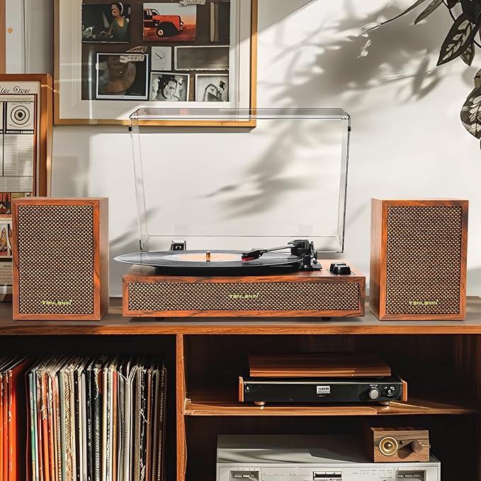 Vinyl Record Player with External Speakers, 3 Speed Vintage Stereo Turntable - Image 3