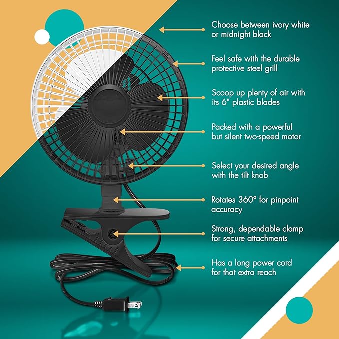 JOEY'Z 6 INCH - 2 Speed - Adjustable Tilt, Whisper Quiet Operation Clip-On-Fan - Image 2