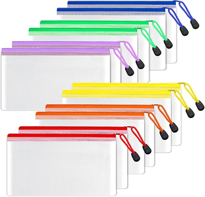 SUNEE Plastic Mesh Zipper Pouch 4.6x9.2 in, Small Water-Resistant Zip Bag by SUNEE