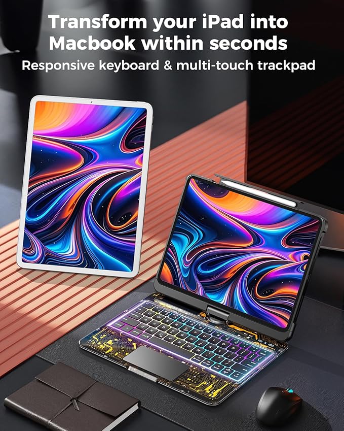 SIBEITU Keyboard Case for iPad Pro 13 Inch M5 2025 / M4 2024, 7-Color Backlight - Image 6