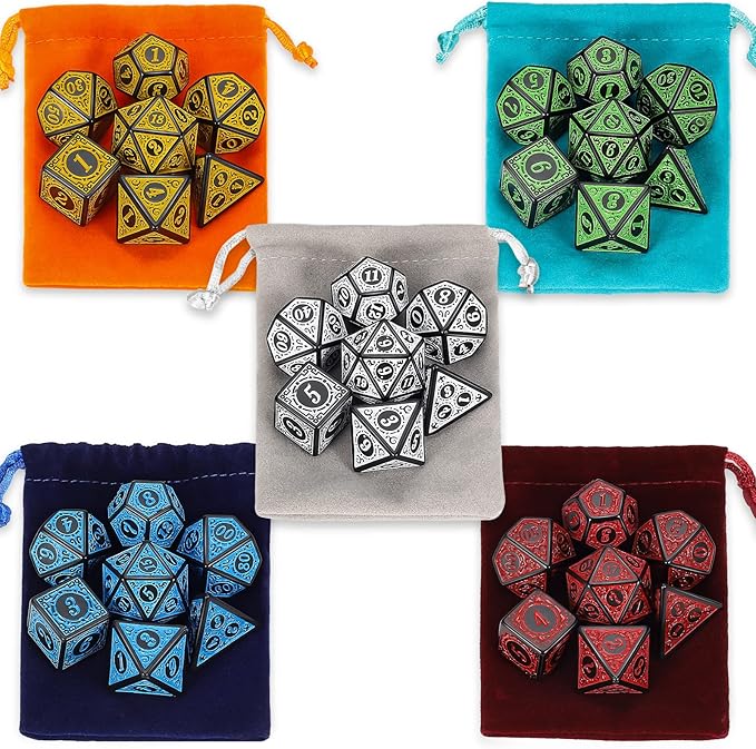 CiaraQ Polyhedral Dice with 5 Pouches, 5 Sets of Retro Dice - Image 2