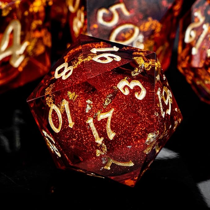 ARUOHHA Liquid Core DND Dice Set, RPG Golden Numbers Red Dungeons Polyhedral - Image 3