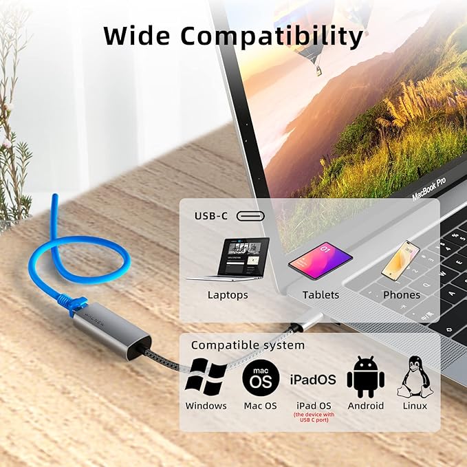 USB-C to Ethernet Adapter, WALNEW USBC to RJ45 Lan Adapter, Gigabit Cat Network - Image 7