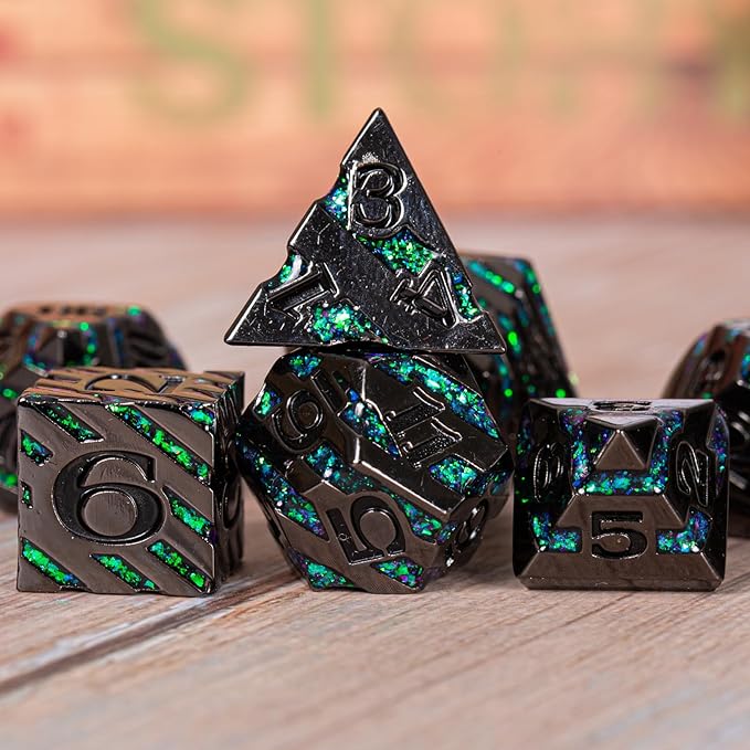 Metal Stripe Dice, Solid Metallic Glitter Stripes DND Dice - Image 4