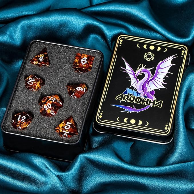 ARUOHHA Liquid Core DND Dice Set, RPG Silver Numbers Red Dungeons Polyhedral - Image 7