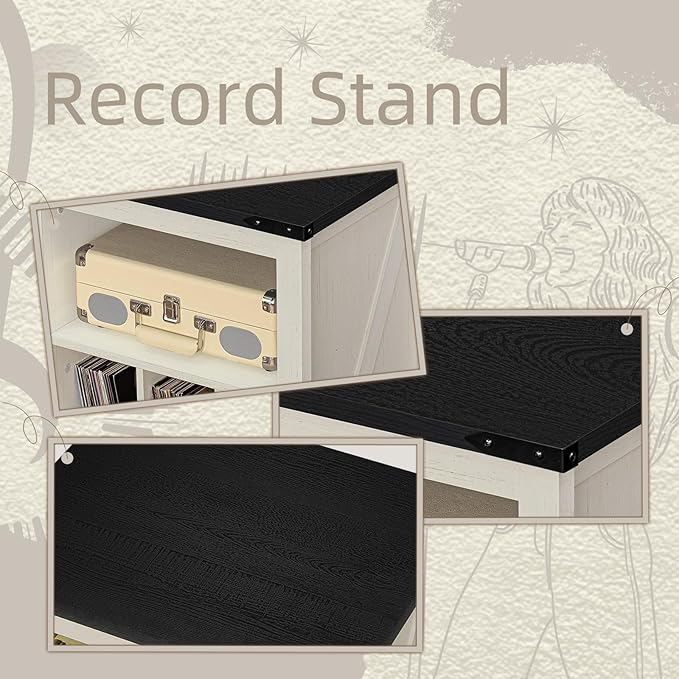 Record Player Stand with Vinyl Record Storage, Large Wood Turntable Stand - Image 6
