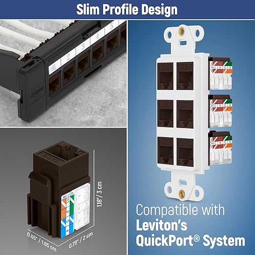 Everest 90° Angled RJ45 Cat6 Keystone Jacks 50-Pack in Brown - Image 6