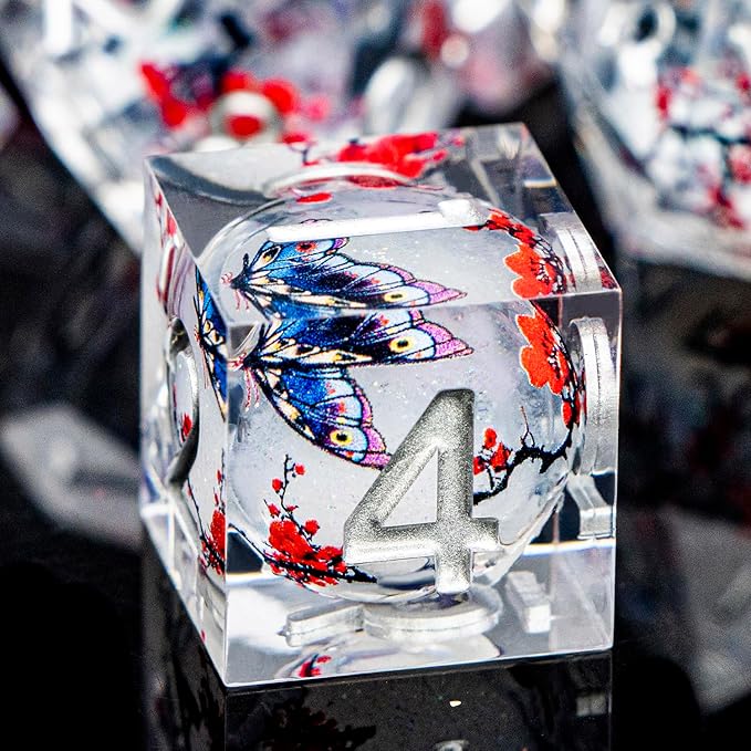 Butterfly DND Dice White Liquid Core Dice Set - Image 3