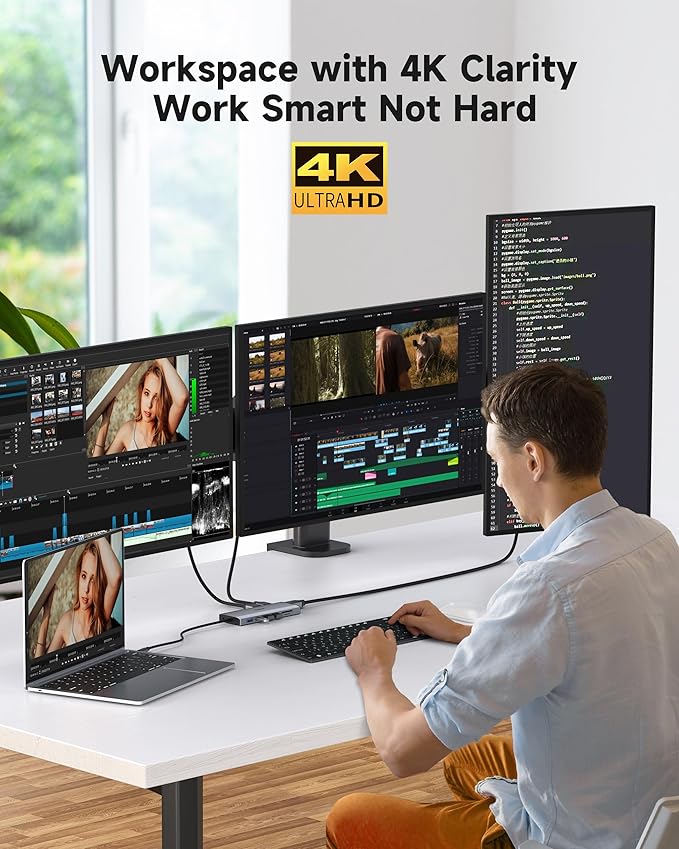 Triple Monitor Docking Station, 14-in-1 USB C Hub - Image 3