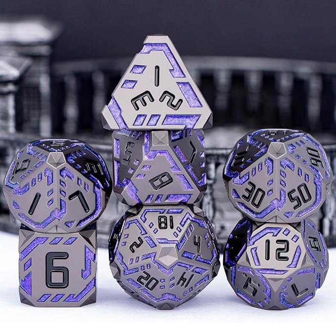 Metal DND Sci-fi Dice Set 7PCS Stripe Polyhedral Dice - Image 2