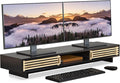Dual Monitor Stand Riser with Sliding Door, Double Computer Laptop Stand Desk by WELLWENG