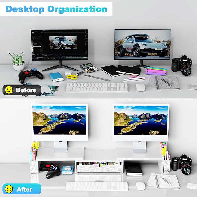 Spacrea Metal Desk Organizers and Accessories, Dual Monitor Stand Riser - Image 4