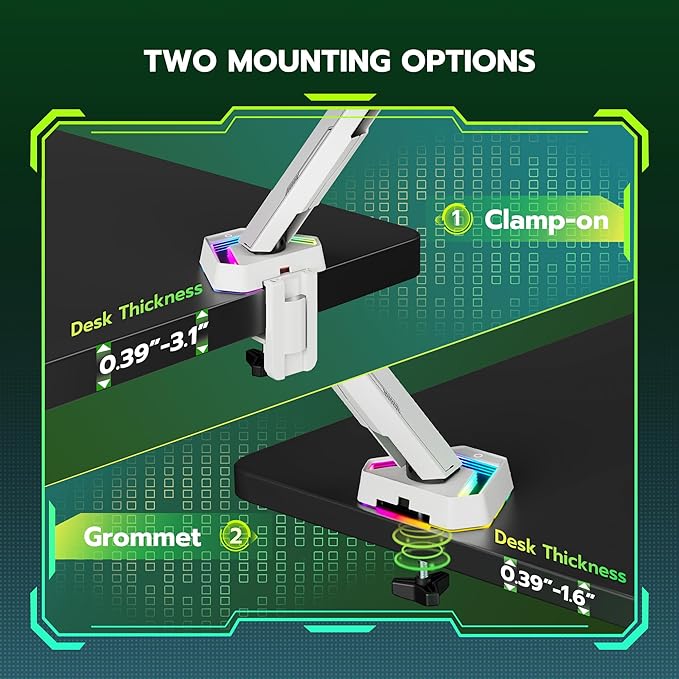 ARES WING RGB Single Monitor Arm Desk Mount - Image 7