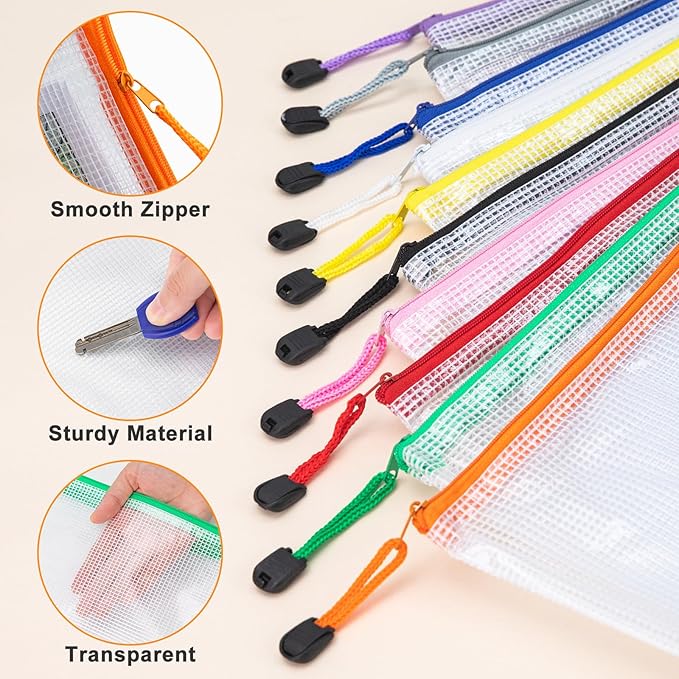 24pcs Mesh Zipper Pouch File Bags, Large Puzzle Storage Bags, A3 17x12 Inch - Image 4