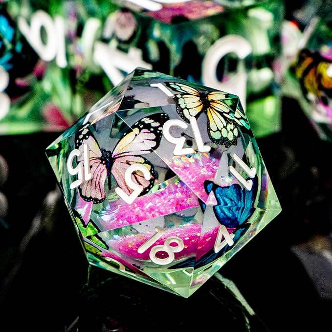 Butterfly DND Dice Pink Liquid Core Dice Set by ORIFANTOU