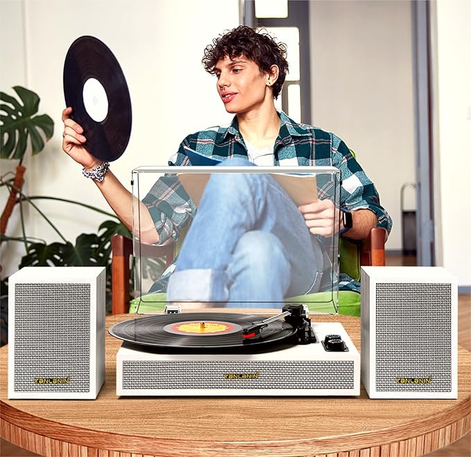 Vinyl Record Player with External Speakers, 3 Speed Vintage Belt Drive - Image 4