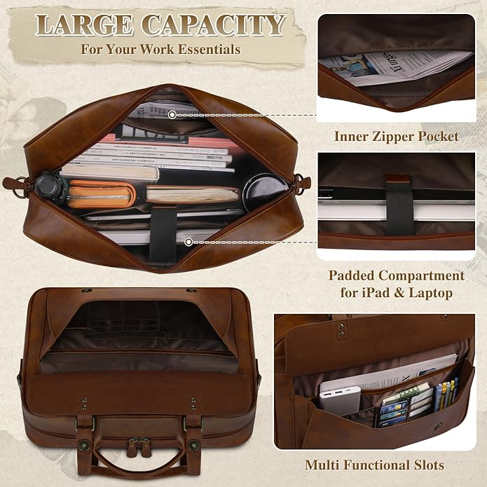 RAINSMORE Messenger Bag for Men 16 Inch Laptop Bag Vintage Leather Waterproof - Image 4