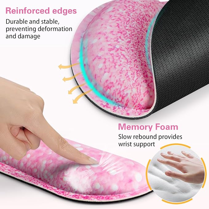 Mouse Pad with Wrist Rest Set Pink, 3-in-1 Wrist Support Mousepad Set, Gaming - Image 5