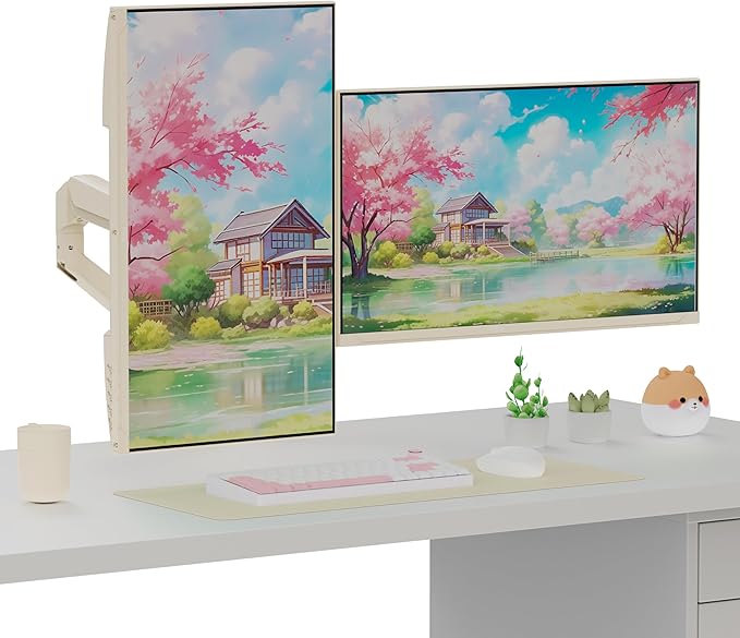 Pixio PS1D Wave Beige Dual Monitor Arm Stand Desk Mount - Image 7