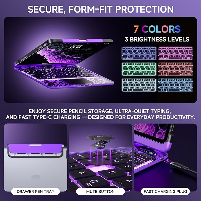 Transparent Case with Keyboard for 2024 iPad Pro 13 inch, iPad Pro 13, 7-Color - Image 7