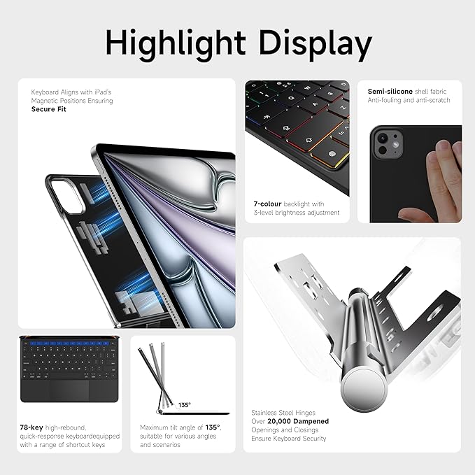 nimin Keyboard Case for 2024 iPad Air 13 and iPad Pro 12.9 6th, 3rd Gen - Image 3