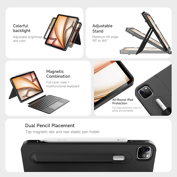 HOU iPad Air 11 Case with Keyboard Detachable Rotatable Magnetic Full - Image 4