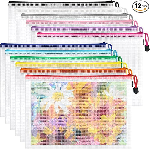 12pcs Mesh Zipper Pouch Bags, Waterproof A4 Letter Size Puzzle Bag by AUBECO
