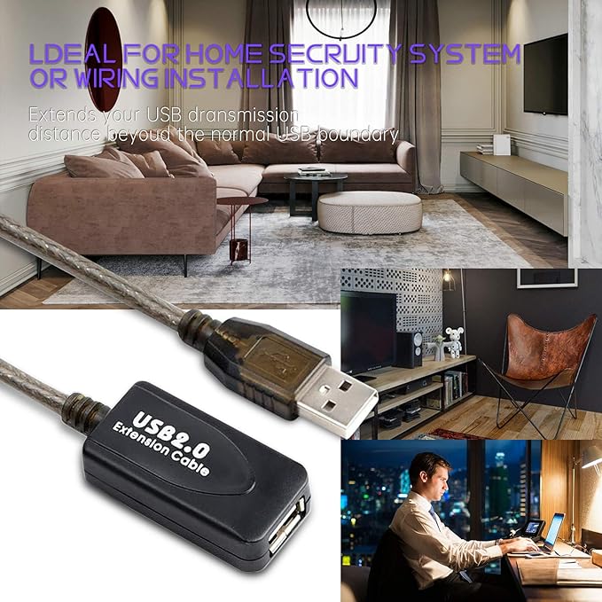 LDKCOK USB 2.0 Type A Male to A Female Active Repeater Extension Cable 60ft - Image 8