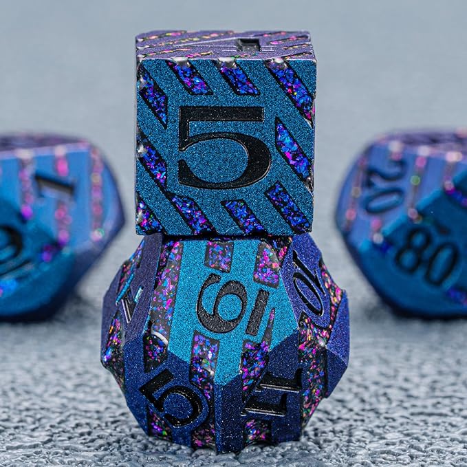Metallic Glitter Stripes D&D Dice Set, RPG Metal Dice Set Dungeons and Dragons - Image 2