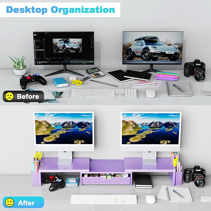 Spacrea Metal Desk Organizers and Accessories, Dual Monitor Stand Riser - Image 5