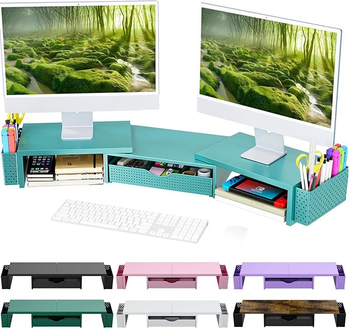 Spacrea Metal Desk Organizers and Accessories, Dual Monitor Stand Riser by Spacrea