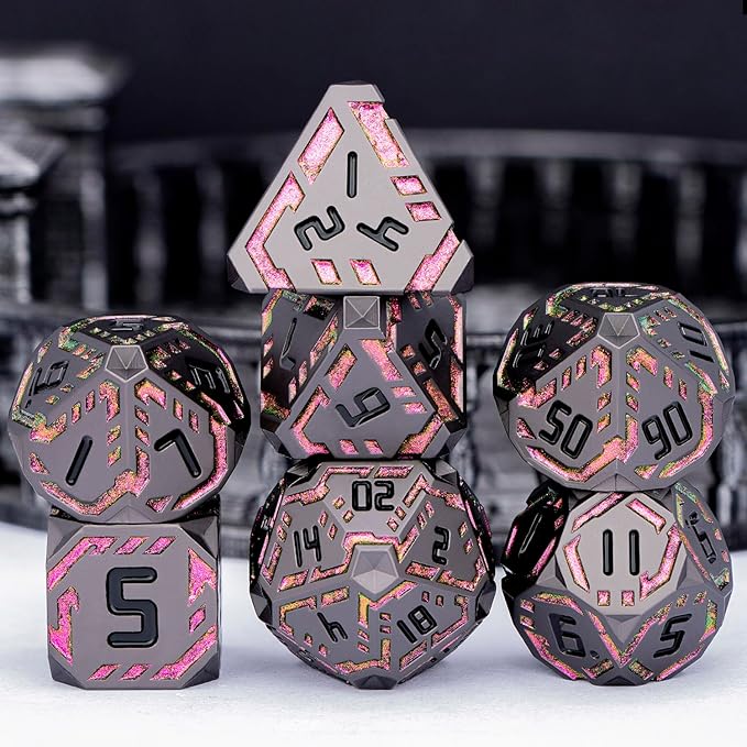 Metal DND Sci-fi Dice Set 7PCS Stripe Polyhedral Dice - Image 2