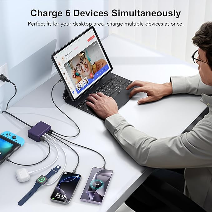 USB C Fast Charger 100W GaN 6 Port Type USB C Charging Station Hub Block Wall - Image 5