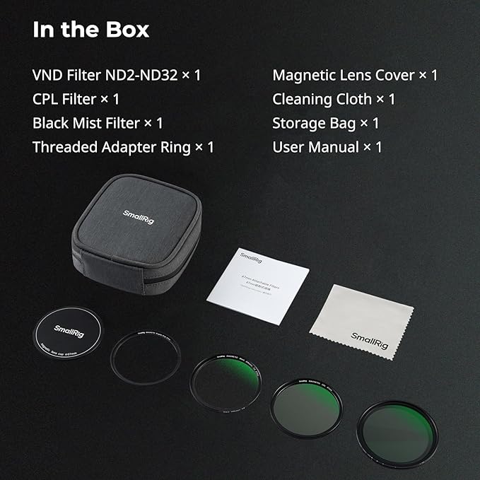 SmallRig 5-in-1 Magnetic 67mm Lens Filter Kit: VND + CPL + Black Mist 1/4 + - Image 8