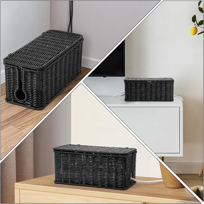 Handmade Cable Management Box, Imitation Rattan Cord Organizer Cord Hider Box - Image 3