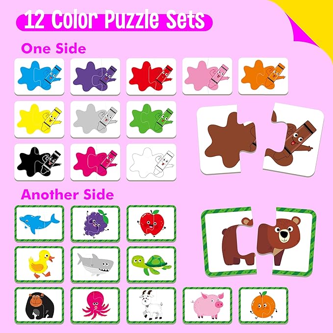 24 Set Color & Shape Puzzles, Self-Correcting Puzzle Matching Game Educational - Image 4