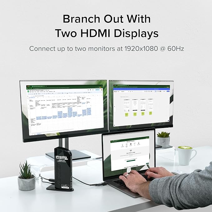 Plugable Universal Laptop Docking Station Dual HDMI Monitor - Image 3