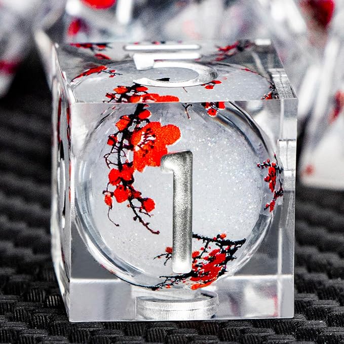 ARUOHHA DND Resin Dice Plum Blossom Liquid Core White Sharp Edge Dragons by ARUOHHA