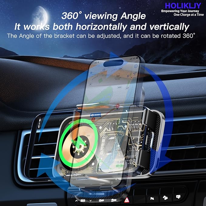 Wireless Charger Holder, Auto Clamp Vent Phone Mount - 15W Fast Charging Dual - Image 4