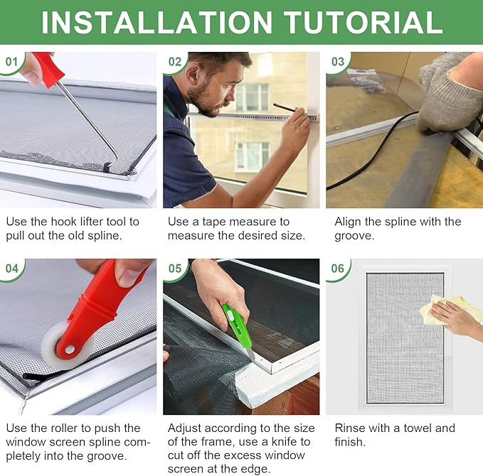 Window Screen Repair Kit, Screen Door Repair Kit, 0.14"X100' Screen Spline - Image 5
