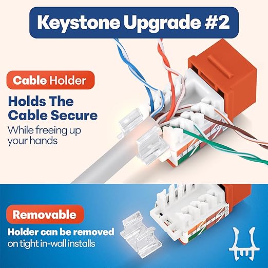 Everest 45° Angled RJ45 Cat6 Keystone Jacks 20-Pack in Orange - Image 4