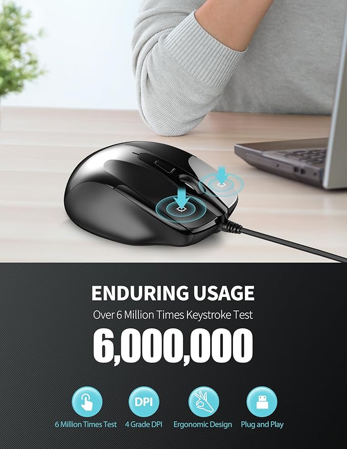 TECKNET USB Wired Mouse, 6-Button Corded Mouse - Image 5