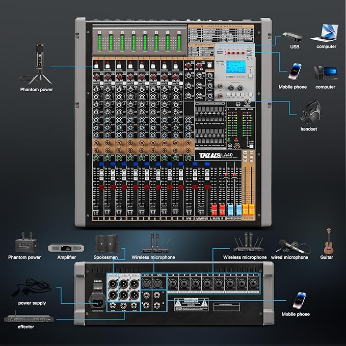Digital Mixer 16 Channel, Sound Board Mixing Console, Dual DSP Reverb, Dual - Image 8
