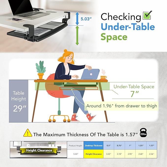 EHO Clamp-On Retractable Adjustable Keyboard Tray, Under Desk Ergonomic - Image 2