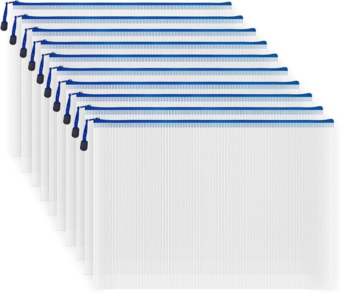 AUSTARK 10 Pcs Zipper File Bags, Waterproof Plastic Mesh Pouch by AUSTARK