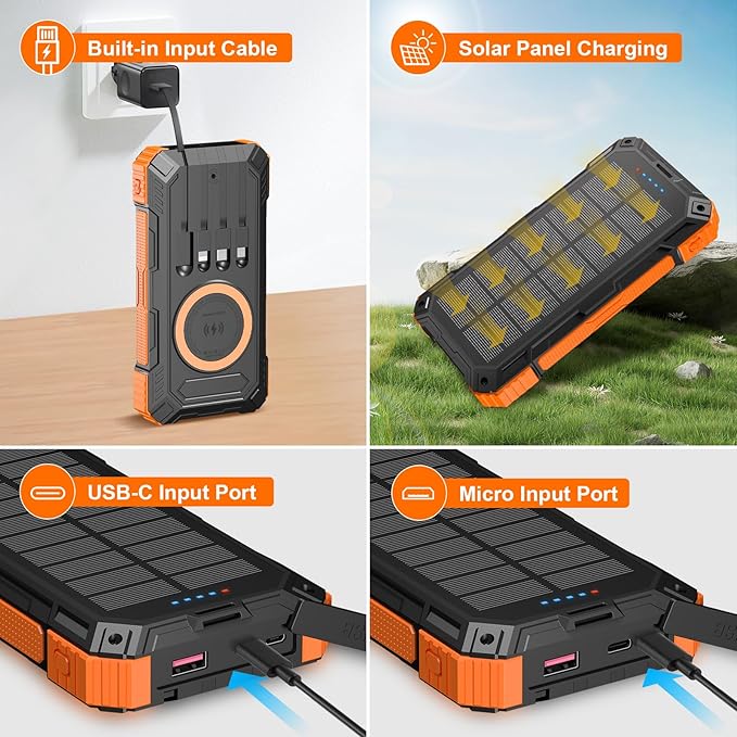 Solar Charger Power Bank 49800mAh Wireless Portable Phone Charger, 22.5W QC3.0 - Image 4