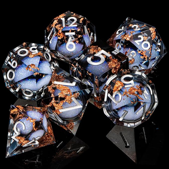 ARUOHHA Liquid Core DND Dice Set, RPG Silver Numbers Black Dungeons Polyhedral - Image 2