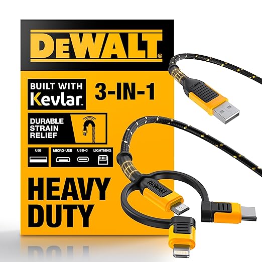 DEWALT Heavy Duty 3 in 1 Multi Charging Cord, 6ft Fast Charger Cord by DEWALT