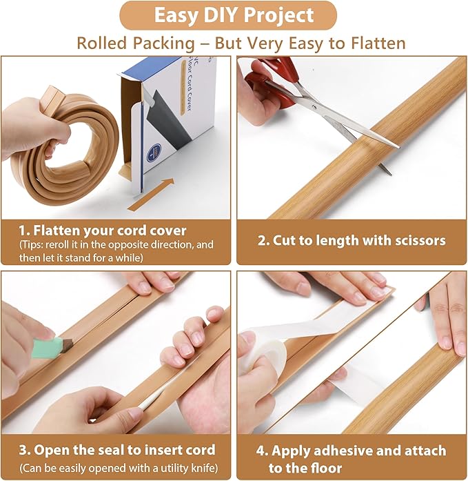 Floor Cord Cover 6ft, Cord Hider Floor Beige Maple Wood, Floor Cable Management - Image 5