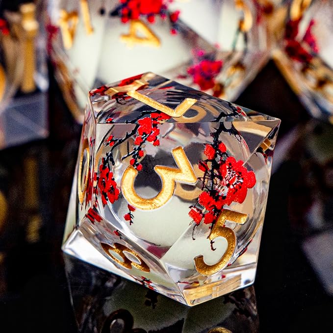 Plum Blossom DND Dice Yellow Noctilucent Liquid Core Dice Set - Image 5